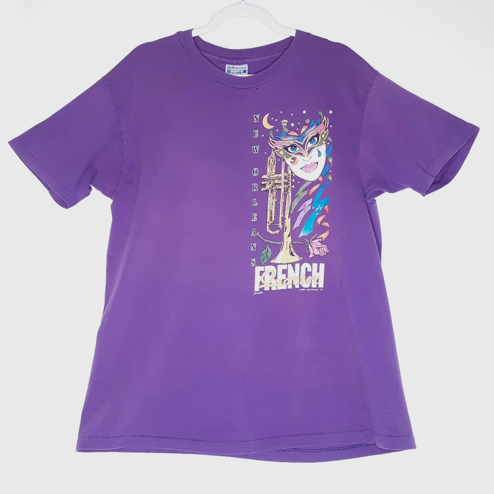 💎1989 Hanes Beefy Vintage Mardi Gras New Orleans Purple Party Tee T Shirt  XL